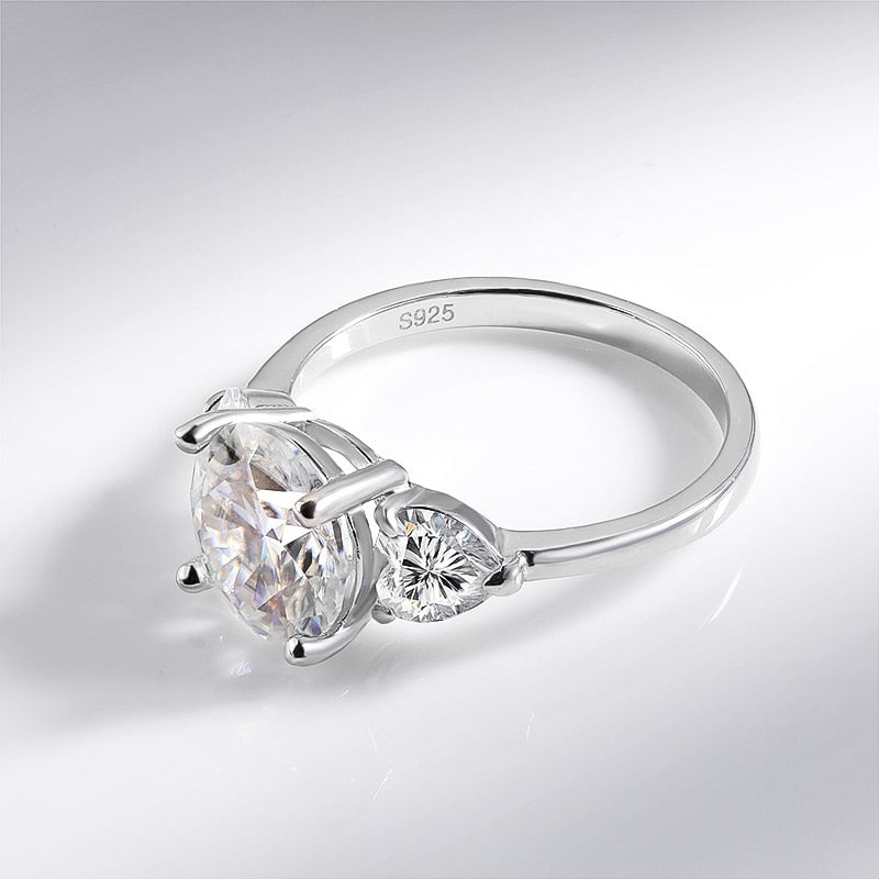 3 Carat Moissanite and Zircon Platinum Plated 925 Sterling Silver Ring
