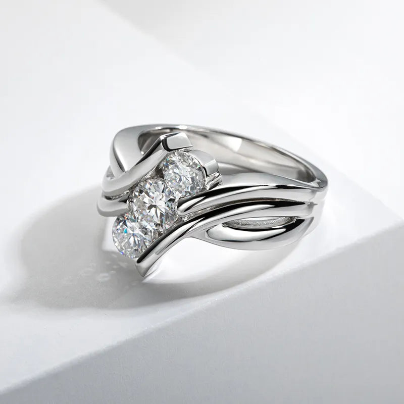 1.2 Carat Total Moissanite 18K White Gold Plated 925 Sterling Silver 3 Stone Ring