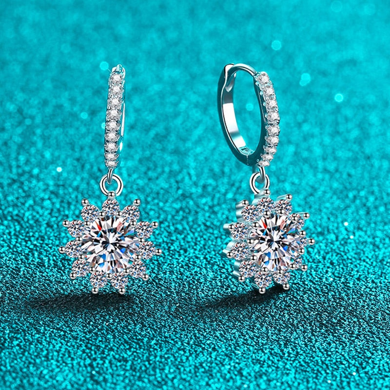 1 Carat Total to 2 Carats Total Moissanite and Zircon 18K White Gold Plated 925 Sterling Silver Drop Earrings