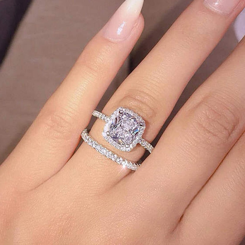 1 Carat Moissanite and Zircon Platinum Plated 925 Sterling Silver Bridal 2 Piece Set