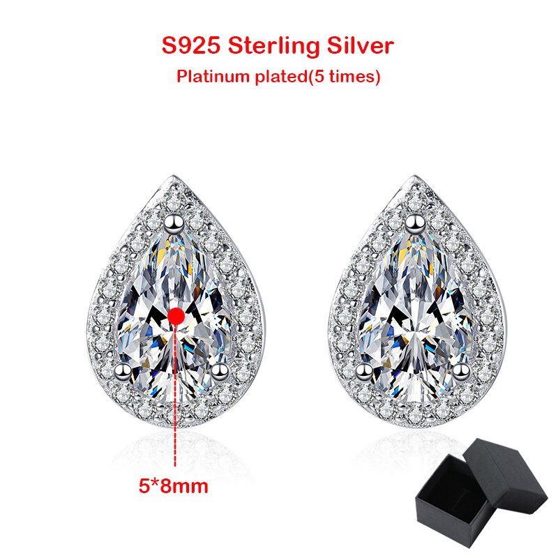 2 Carat Total Pear Shaped Moissanite and Zircon Platinum Plated 925 Sterling Stud Earrings