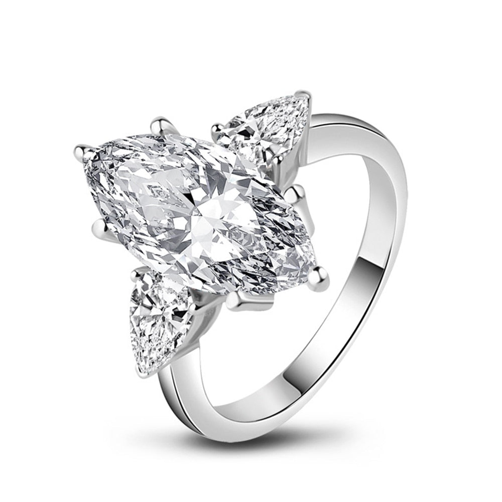 4 Carat Marquise Cut Moissanite and Zircon Platinum Plated 925 Sterling Engagement Ring