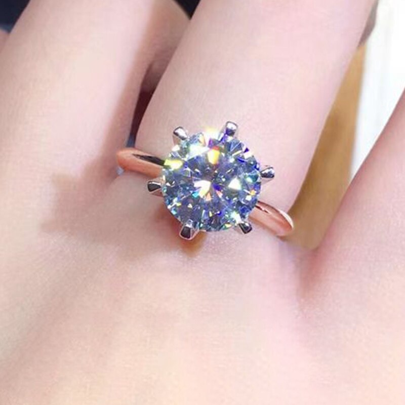 2 Carat or 3 Carat Moissanite D Color VVS1 14K Rose Gold Plated 925 Sterling Silver Solitaire Ring