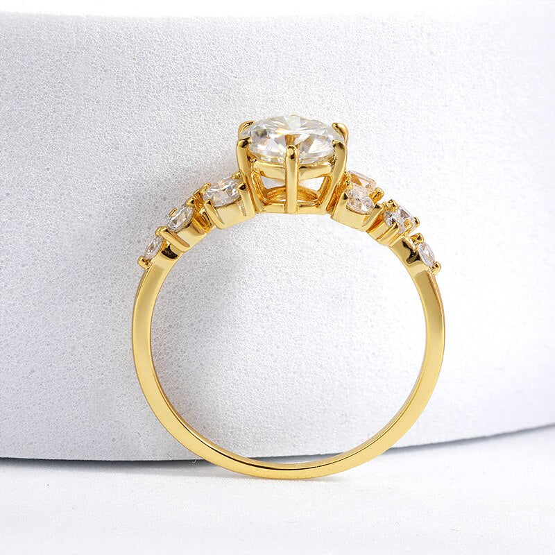 1.3 Carat Total Moissanite in 10K or 14K Yellow Real Gold Ring