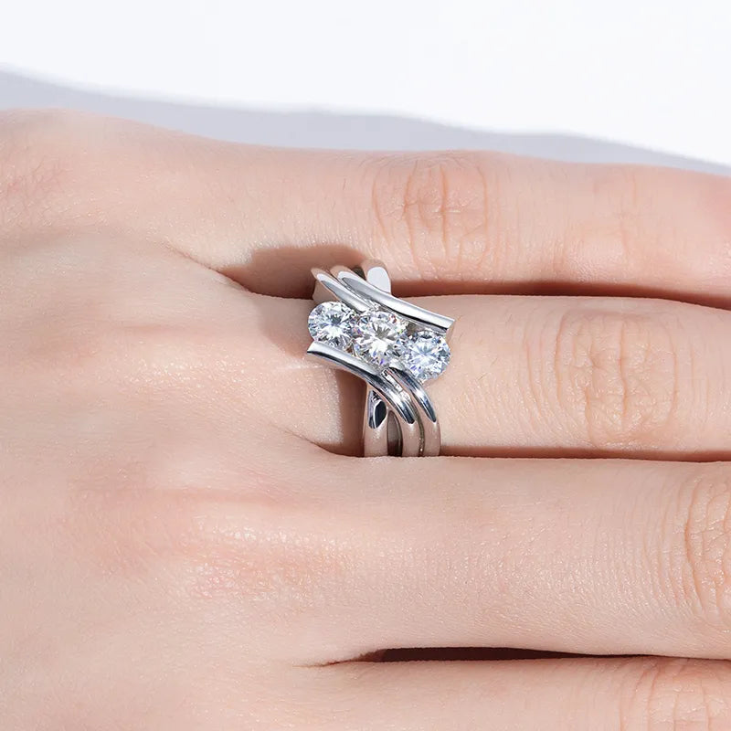 1.2 Carat Total Moissanite 18K White Gold Plated 925 Sterling Silver 3 Stone Ring