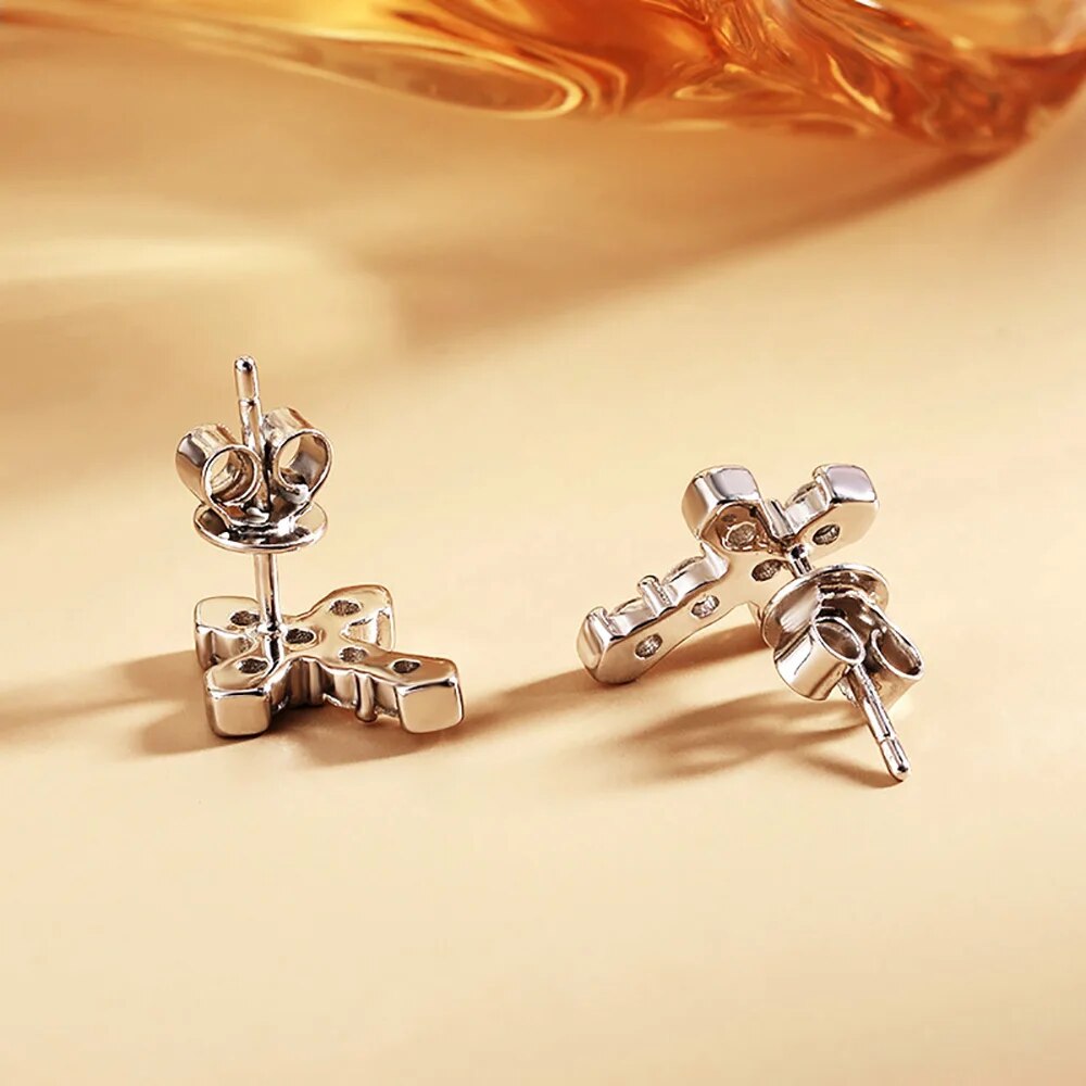 0.54 Carat Total Moissanite 18K Gold Plated 925 Sterling Silver Cross Stud Earrings