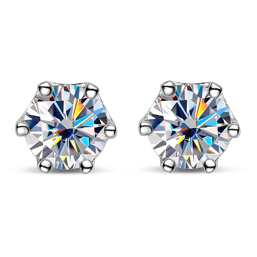 2 or 4 Carat Total Moissanite D Color VVS1 Platinum Plated 925 Sterling Silver Stud Earrings