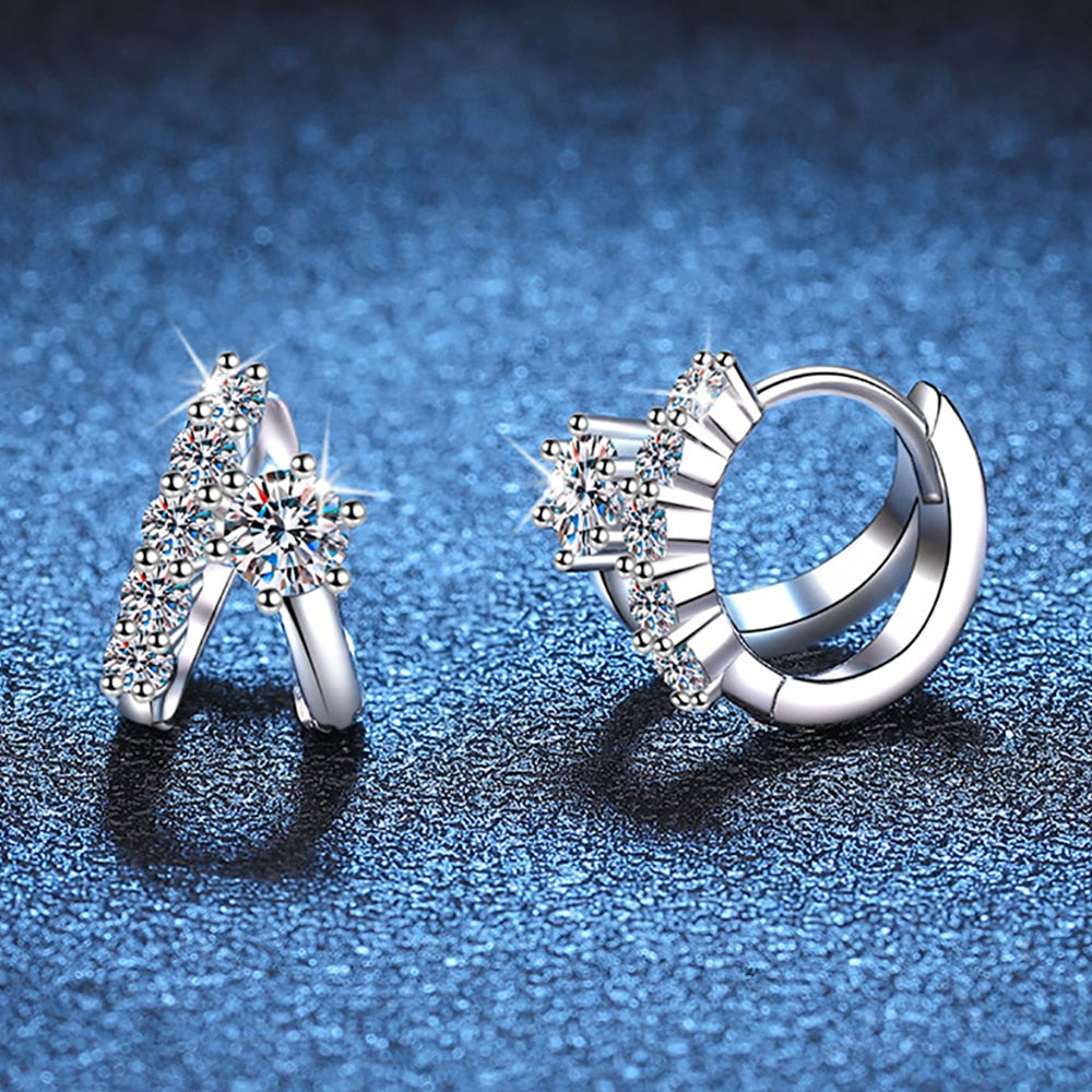 1.1 Carat Total Moissanite Platinum Plated 925 Sterling Silver Hoop Earings