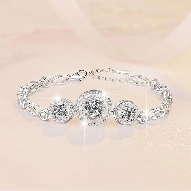 2 Carat Total Moissanite And Zircon Platinum Plated 925 Sterling Silver Adjustable Bracelet