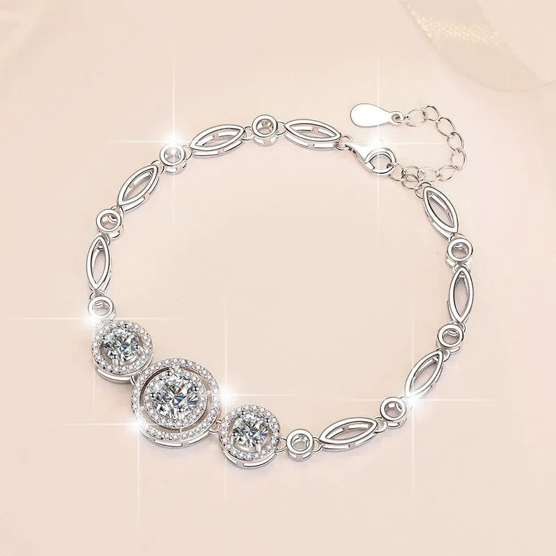 2 Carat Total Moissanite And Zircon Platinum Plated 925 Sterling Silver Adjustable Bracelet