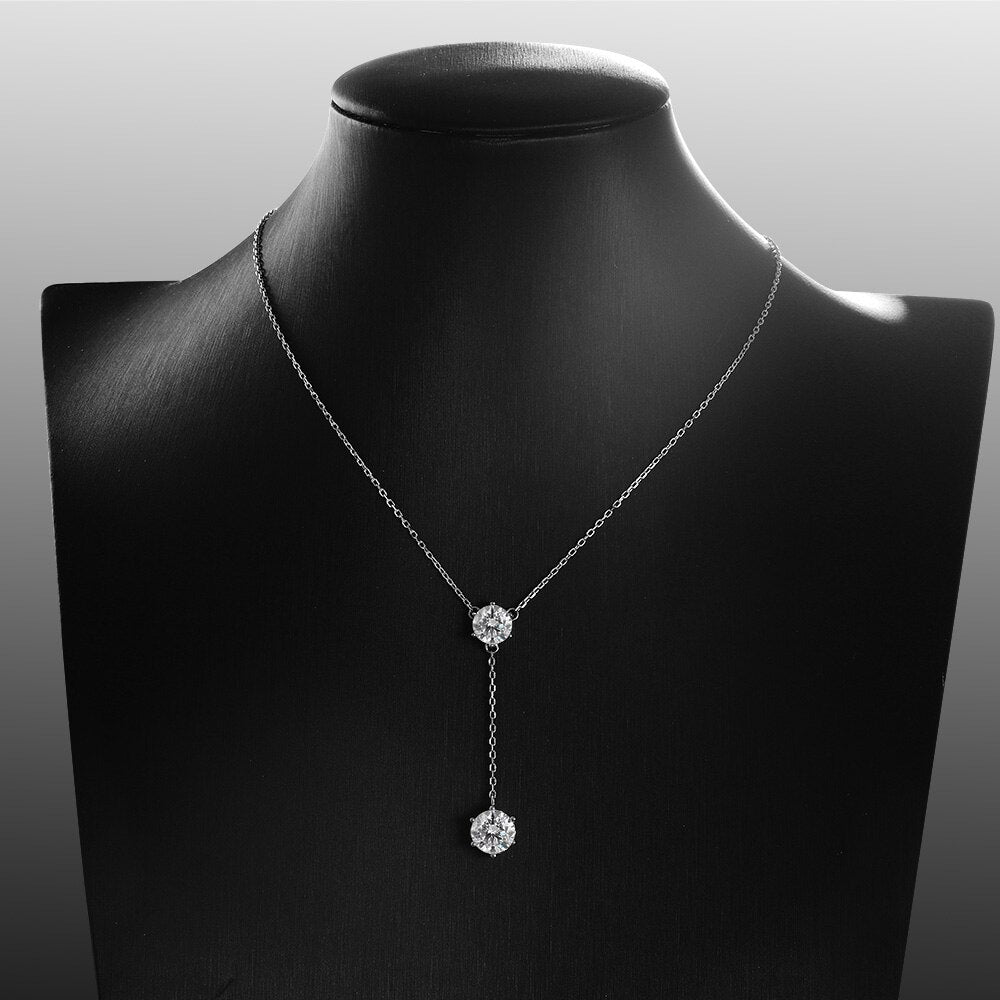 3 Carat Total or 5 Carat Total Moissanite Platinum Plated 925 Sterling Silver 2 Stone Necklace