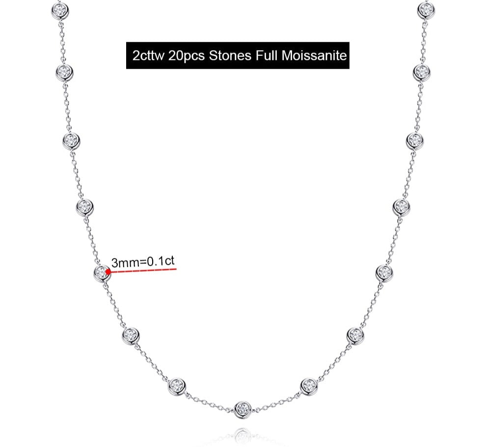 2 Carat Total Moissanite 18K Gold Plated 925 Sterling Silver 20 Stone Necklace