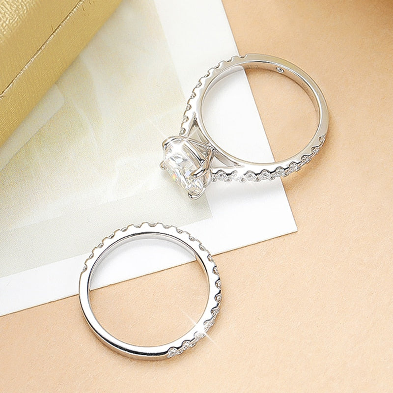 4.5 Carats Total Moissanite D Color VVS1 18K White Gold 925 Sterling Silver Bridal Ring Set