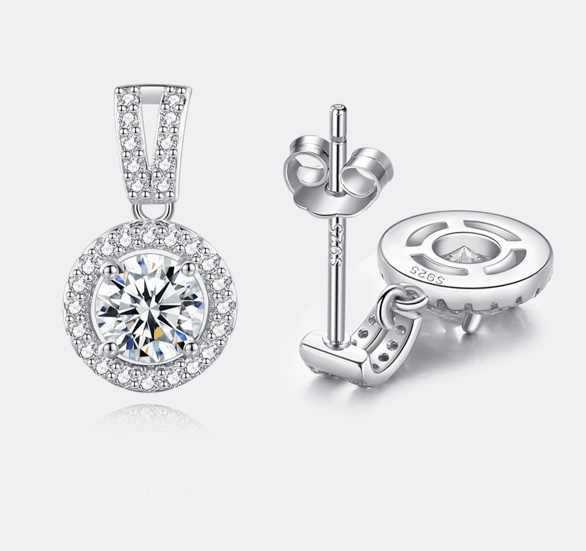1 Carat Total Moissanite and Zircon Accent Platinum Plated 925 Sterling Silver Earrings