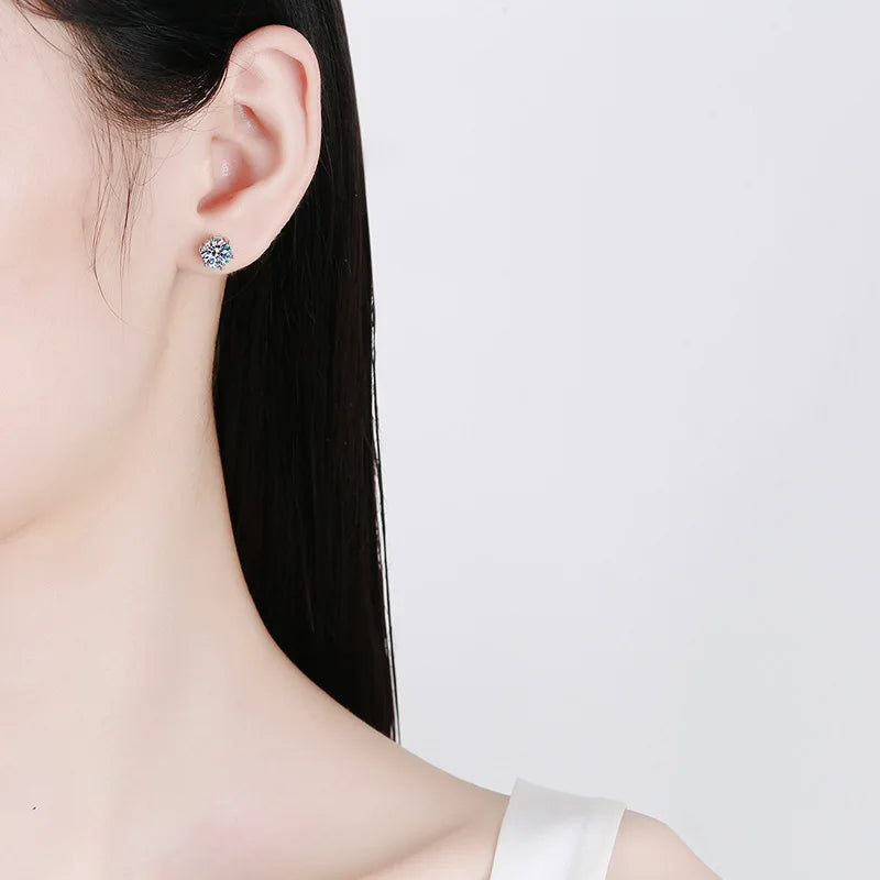 2 Carats or 4 Carats Total Colorful Moissanite Platinum Plated 925 Sterling Stud Earrings