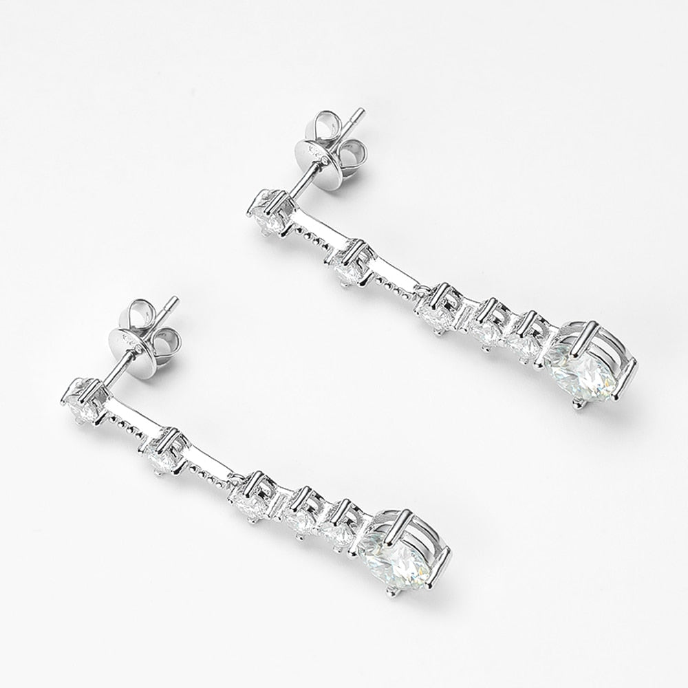 3 Carat Total D Color VVS1 Moissanite Platinum Plated 925 Sterling Dangle Earrings