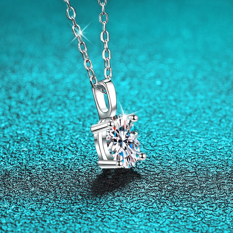 1 Carat Oval Cut Moissanite Platinum Plated 925 Sterling Silver Pendant Necklace