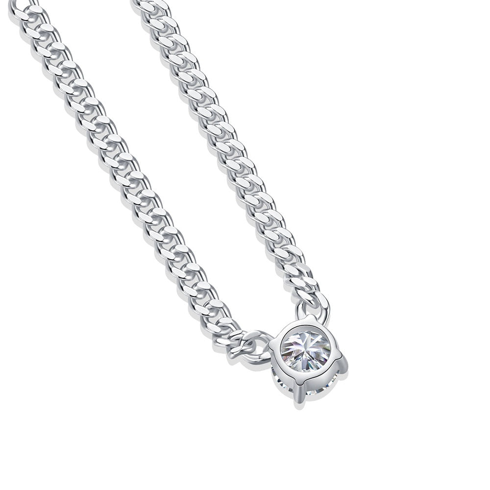 1 Carat Moissanite 18K White Gold Plated 925 Sterling Silver Cuban Chain Necklace