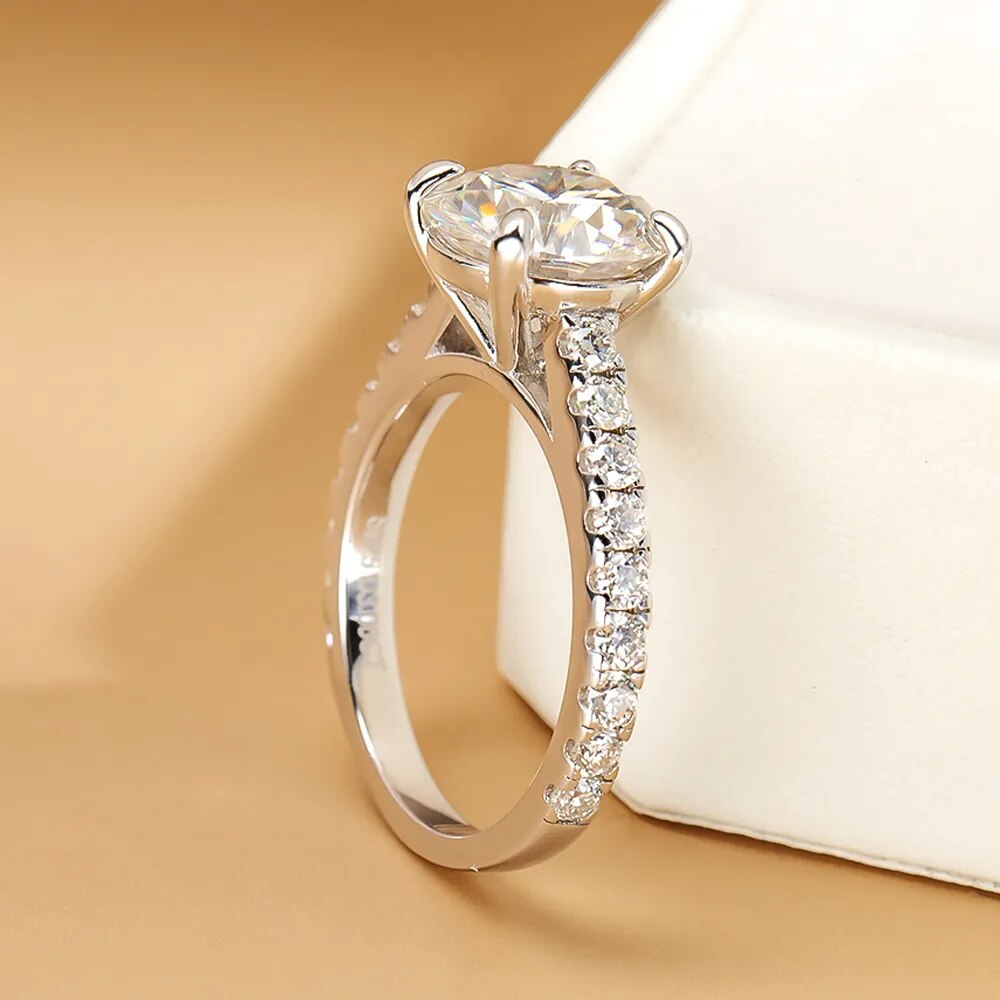 3.54 Carat Total Moissanite Platinum Plated 925 Sterling Silver Engagement Ring