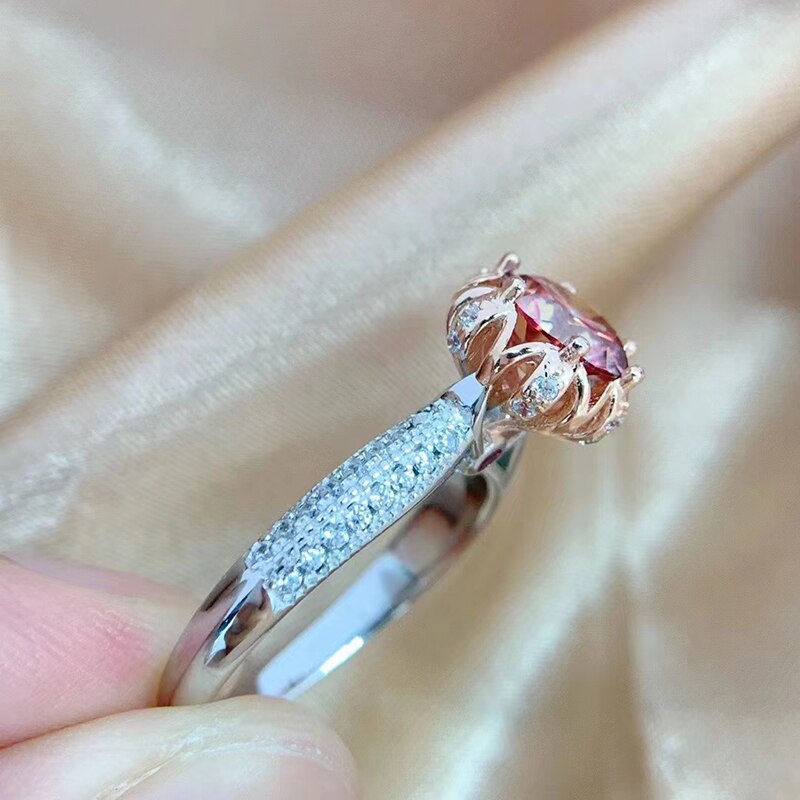 1 Carat Red Moissanite VVS1 and Zircon Accent 18K White and Yellow Gold Plated 925 Sterling Silver Ring