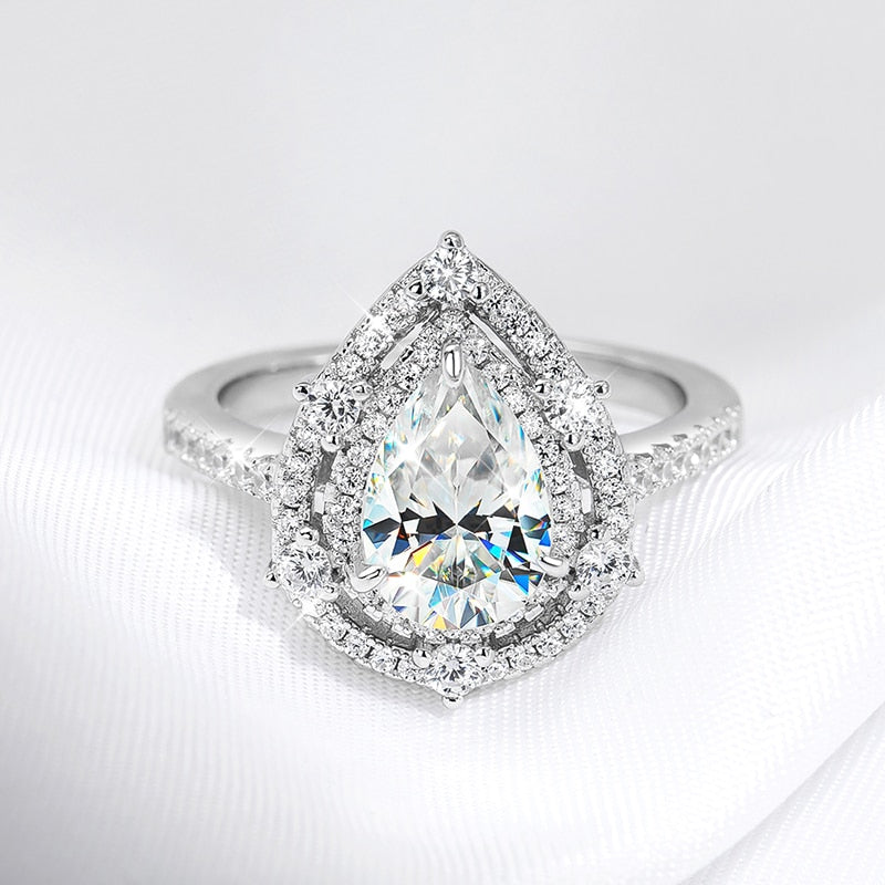 2 Carat Pear Shaped Moissanite and Zircon 18K Gold Plated 925 Sterling Ring