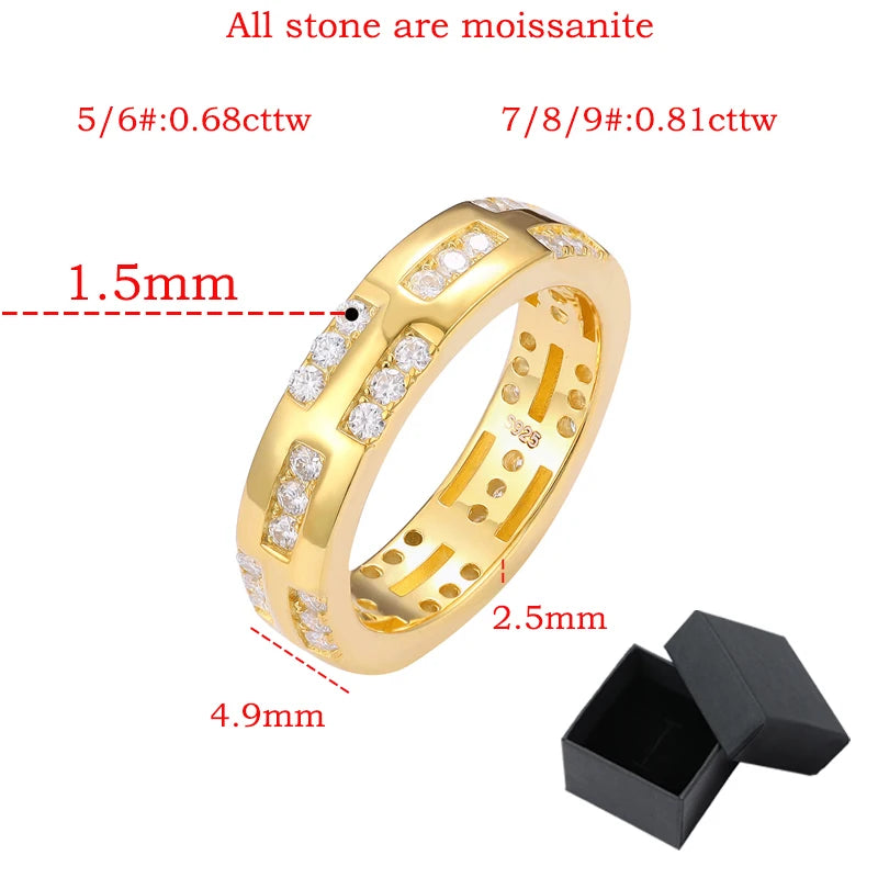 0.68 or 0.81 Carat Moissanite 18K Gold Plated 925 Sterling Silver Band