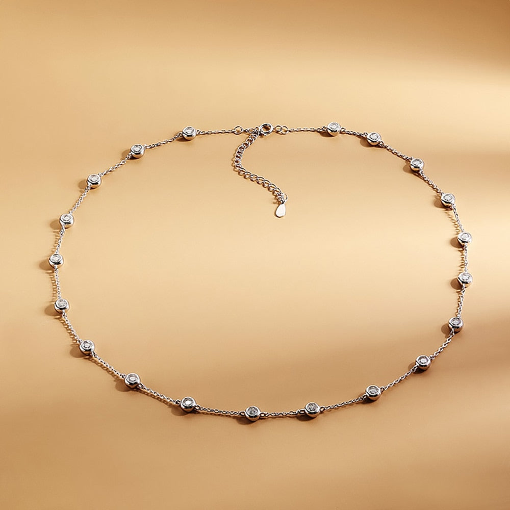 2 Carat Total Moissanite 18K Gold Plated 925 Sterling Silver 20 Stone Necklace