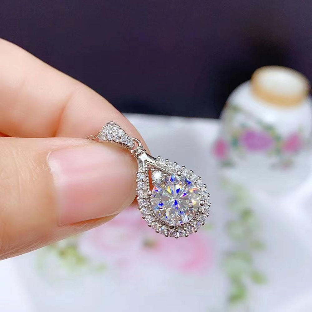 3 Carat or 5 Carat Moissanite and Zircon Accent 18K Gold Plated 925 Sterling Pendant Necklace