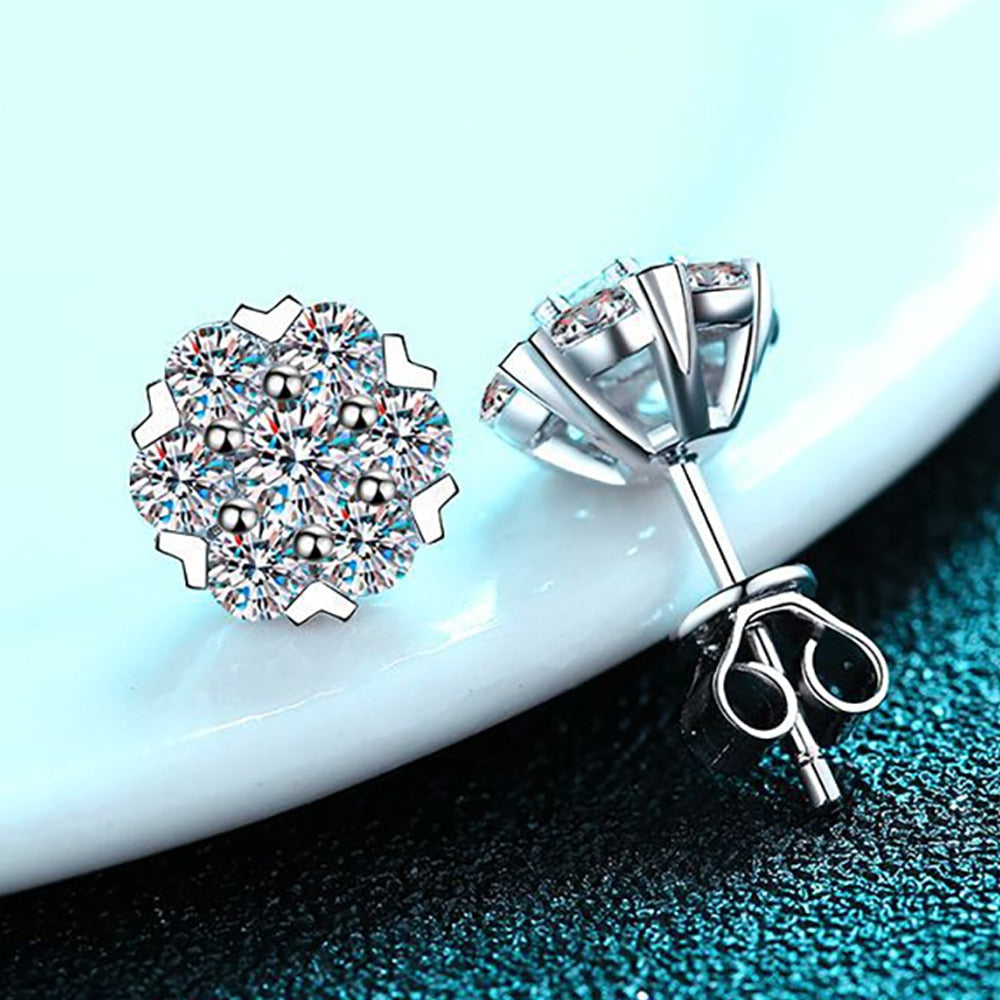 0.84 Carat Total or 1.6 Carat Total Moissanite Platinum Plated 925 Sterling Silver Snowflake Earrings