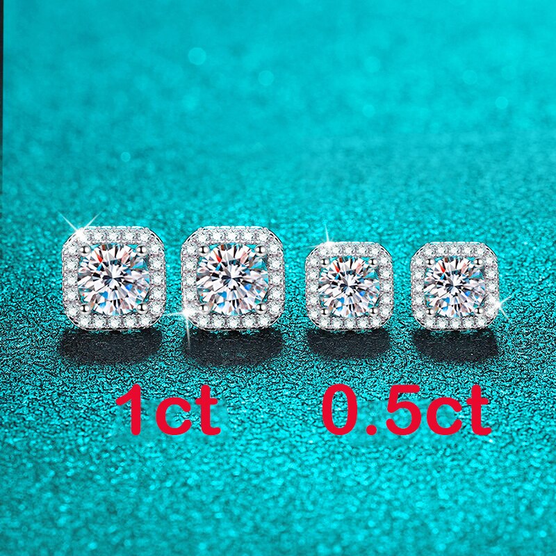 1 Carat to 2 Carat Total Moissanite and Zircon 18K Gold Plated 925 Sterling Stud Earrings