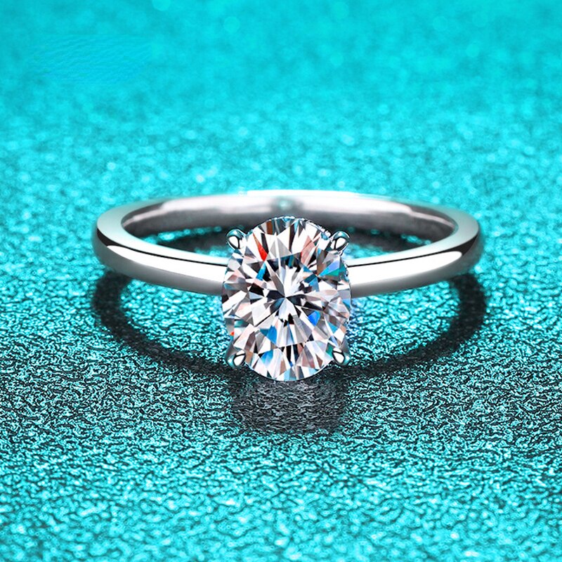 2 Carat Oval Cut Moissanite 18K White Gold Plated 925 Sterling Silver Solitaire Ring