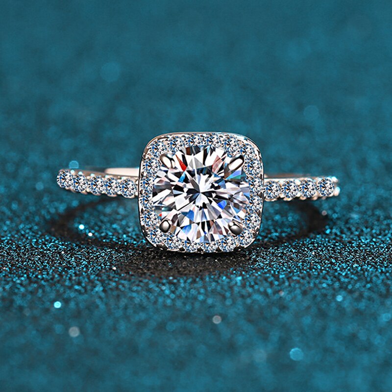 1 Carat or 2 Carat Moissanite and Zircon Platinum Plated 925 Sterling Silver Ring