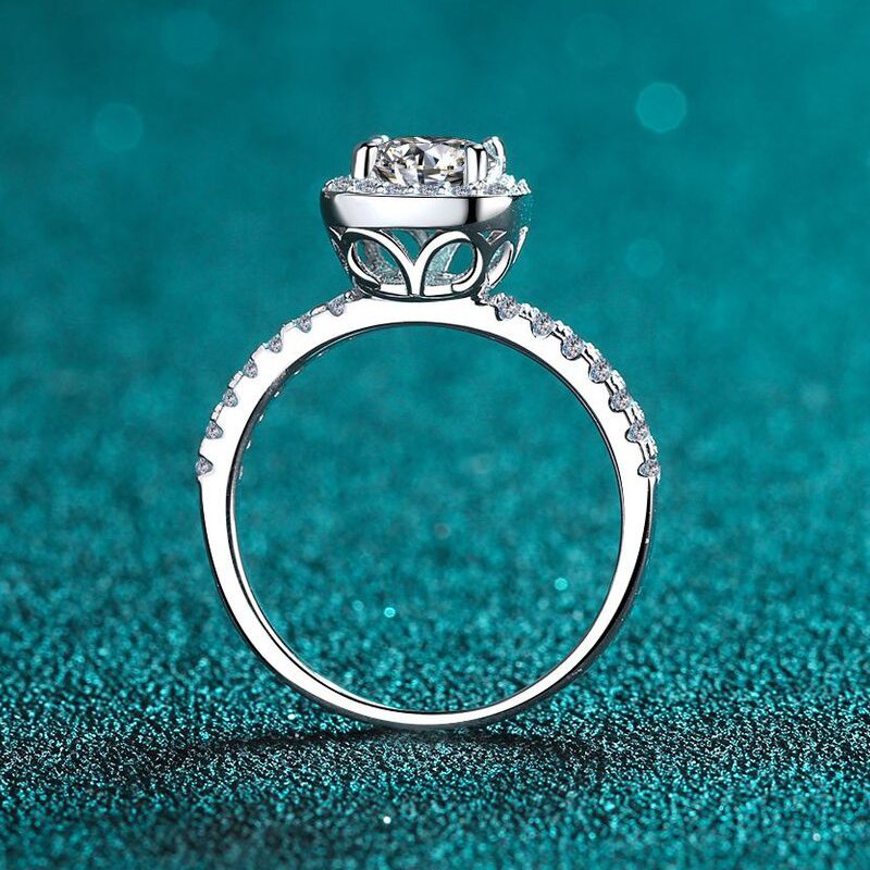 1 Carat or 2 Carat Moissanite and Zircon Platinum Plated 925 Sterling Silver Ring