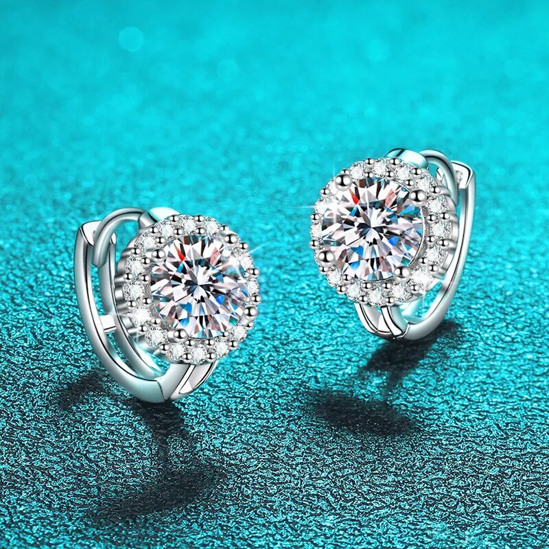 1 Carat Total or 2 Carat Total Moissanite and Zircon Accent Platinum Plated 925 Sterling Hoop Earrings