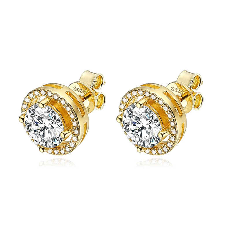 1 Carat Total to 4 Carat Total Moissanite 18K Gold Plated 925 Sterling Stud Earrings