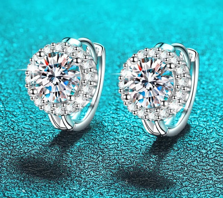 1 Carat Total or 2 Carat Total Moissanite and Zircon Accent Platinum Plated 925 Sterling Hoop Earrings