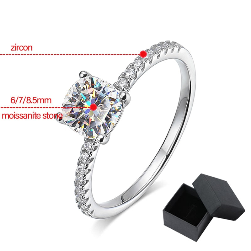 1 Carat to 3 Carats Cushion Cut Moissanite and Zircon 18K Gold Plated 925 Sterling Silver Ring