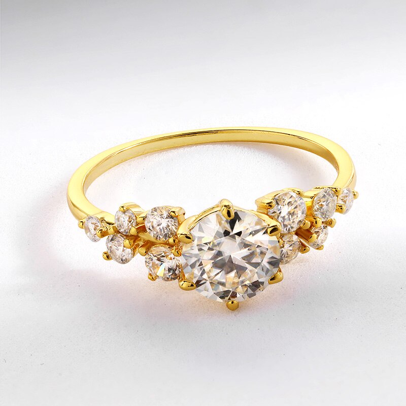 1.3 Carat Total Moissanite in 10K or 14K Yellow Real Gold Ring