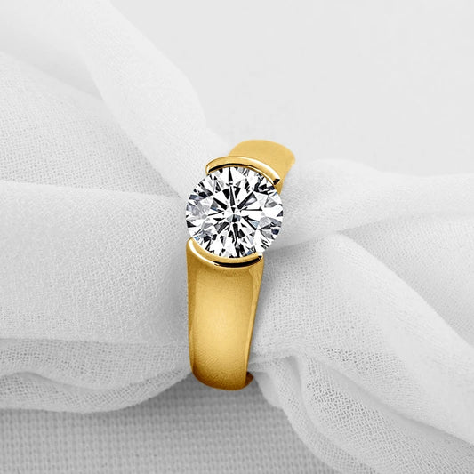 2 Carats Moissanite 18K Yellow Gold Plated 925 Sterling Silver Unisex Ring