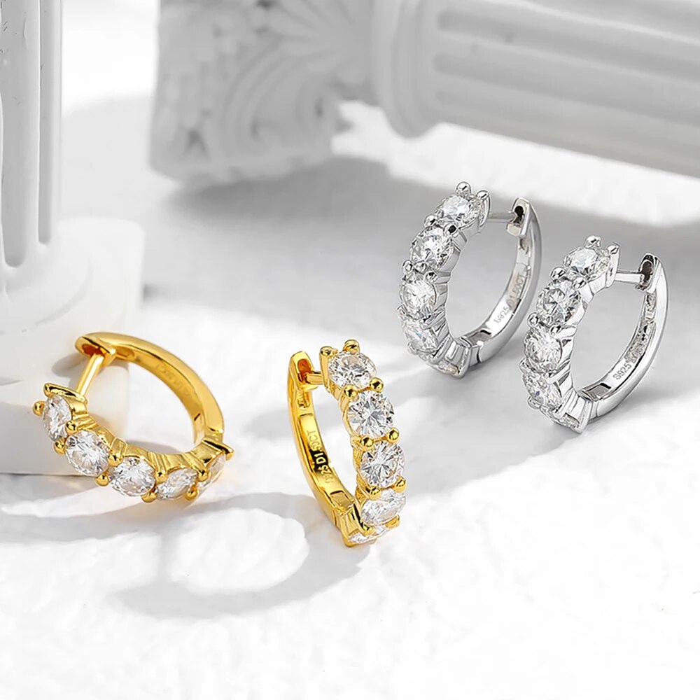 3 Carat Total Moissanite 18K Gold Plated or Platinum Plated 925 Sterling Silver Hoop Earrings