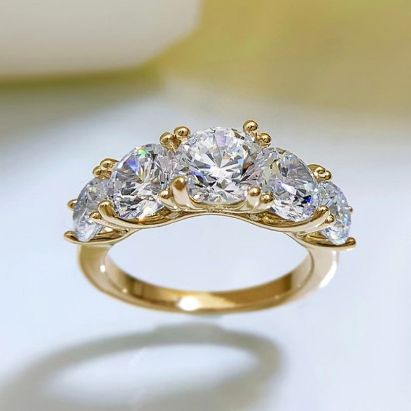 3.6 Carats Total Moissanite 18K Gold Plated 925 Sterling Silver 5 Stone Anniversary/Bridal Band