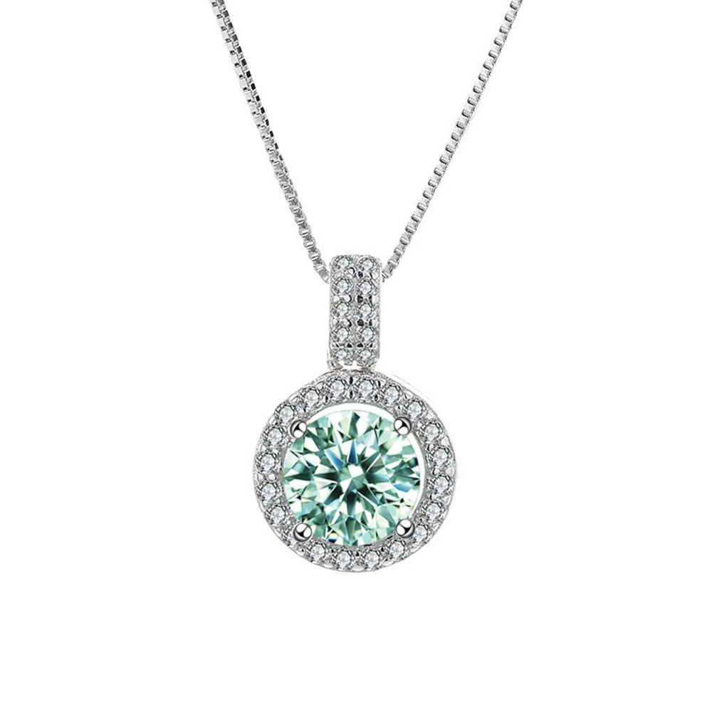 1 Carat or 2 Carat Green Moissanite and Zircon Accent D Color VVS1 Platinum Plated 925 Sterling Silver Pendant Necklace