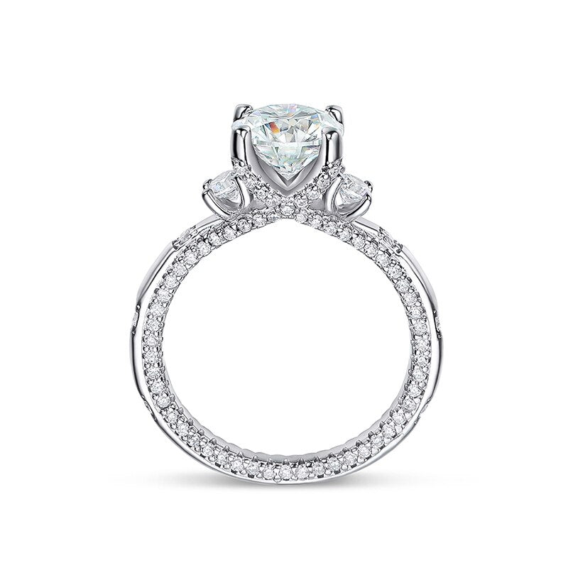 2 Carat Green, Red or White Moissanite and Zircon Accent Platinum Plated 925 Sterling Ring