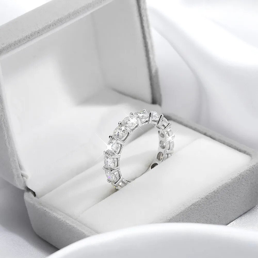 2.2 Carat Total or 8 Carat Total Moissanite Rhodium Plated 925 Sterling Eternity Band