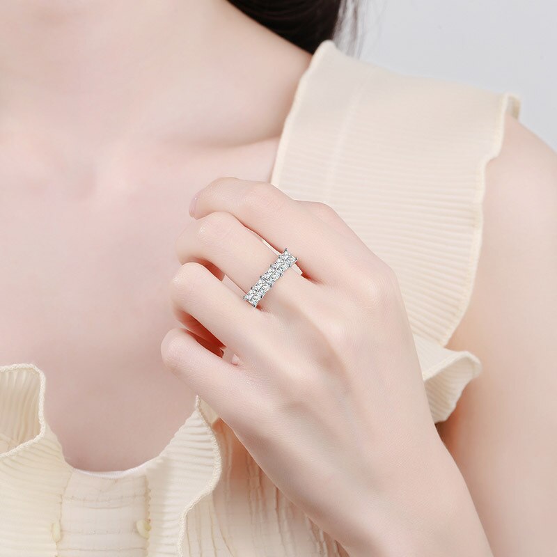 2 Carat Total Princess Cut Moissanite Platinum Plated 925 Sterling Silver Band