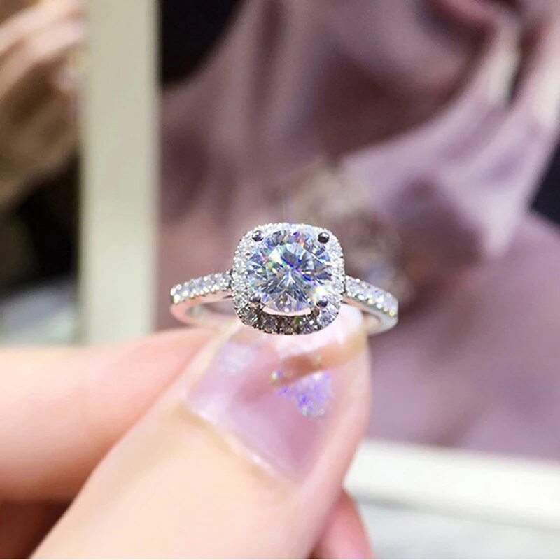 1 Carat to 3 Carat Moissanite and Zircon Platinum Plated 925 Sterling Solitaire with Accents Ring