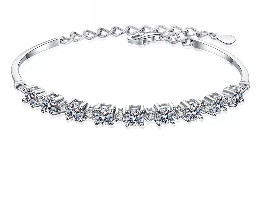 2.7 Carats Total Moissanite Platinum Plated 925 Sterling Silver Bracelet