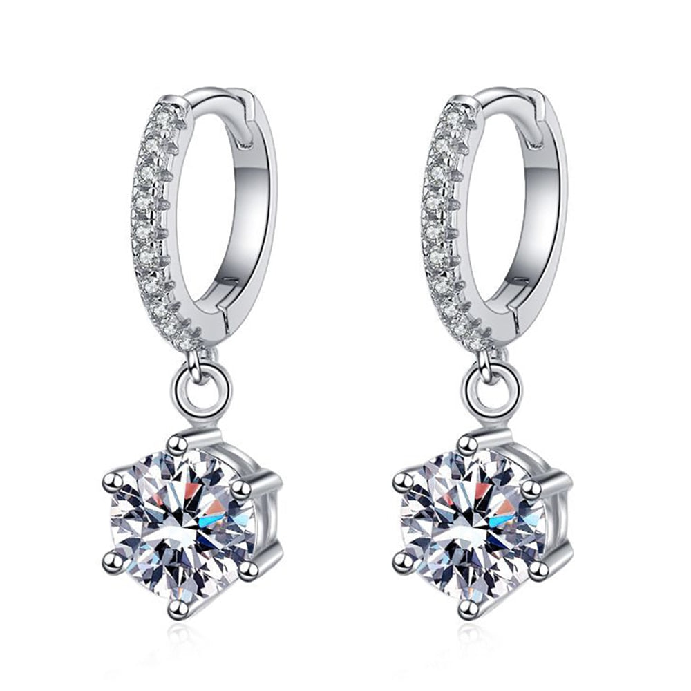 2 Carat Total Moissanite and Zircon Accent Platinum Plated 925 Sterling Silver Drop Earrings