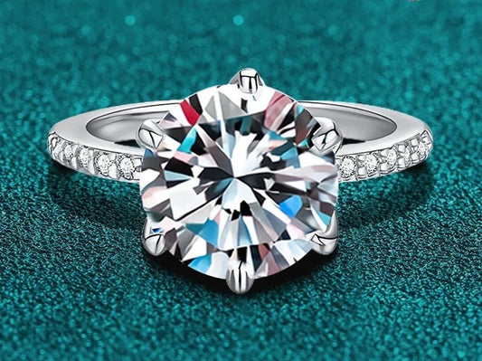 5 Carats Moissanite and Zircon Platinum Plated 925 Sterling Silver Engagement Ring with Accents