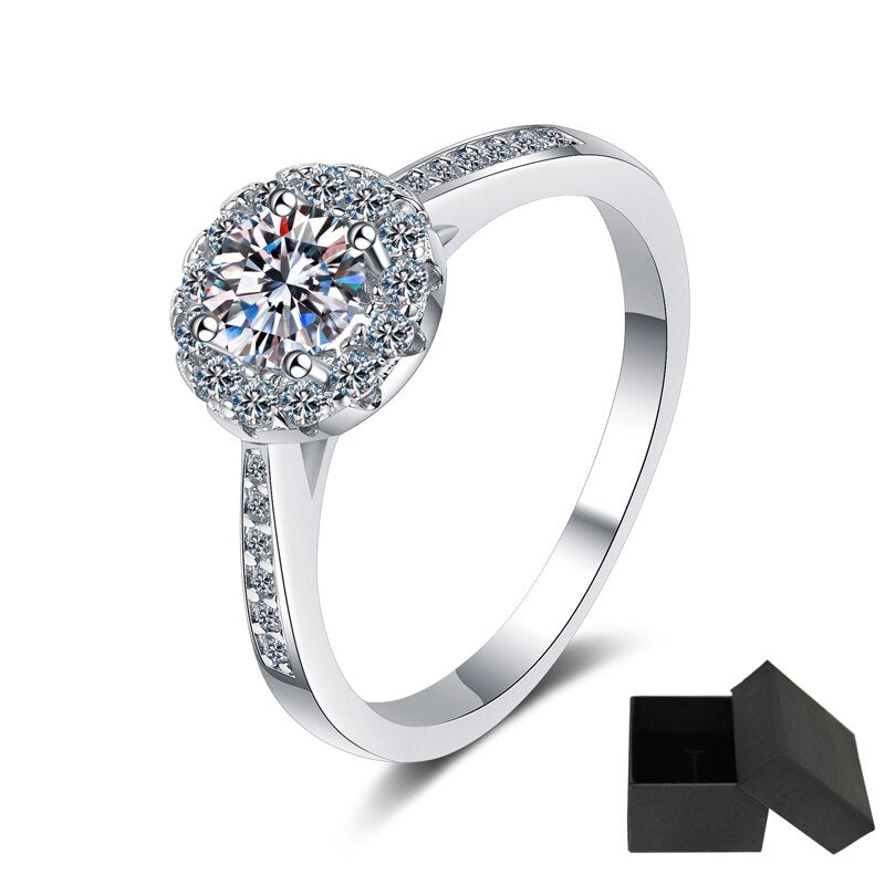 1 Carat or 2 Carats Moissanite and Zircon Accent Platinum Plated 925 Sterling Silver Ring